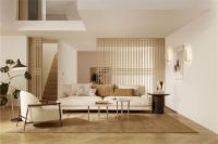 Billede af GUBI IOI Coffee Table Round Ø: 70 cm - Chrome/Brass Sphere/Rippled Beige 