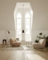 Billede af GUBI IOI Coffee Table Round Ø: 70 cm - Chrome/Brass Sphere/Rippled Beige 