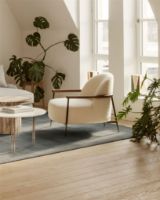 Billede af GUBI IOI Coffee Table Round Ø: 100 cm - Chrome/Brass Sphere/Rippled Beige 
