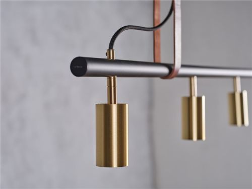 Rubn Long John Pendant 6 B: 220 cm - Messing/Sort/Brun læder