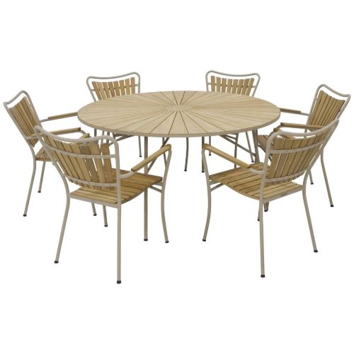 Mandalay Marguerit Havebord Ø140 cm Inkl. 6 Havestole Havemøbelsæt - Teak/Taupe