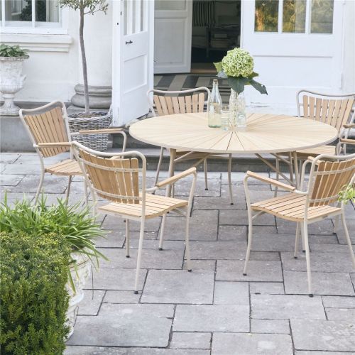 Mandalay Marguerit Havebord Ø140 cm Inkl. 6 Havestole Havemøbelsæt - Teak/Taupe