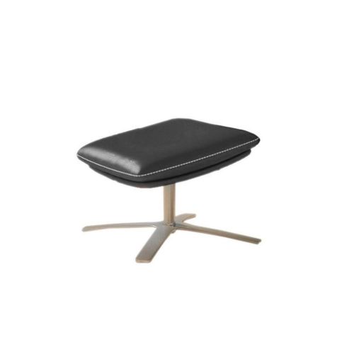 BERG Furniture Nasa Fodskammel m. Drejefunktion H: 44 cm - Mat Aluminium/Berg Soft Sort Læder
