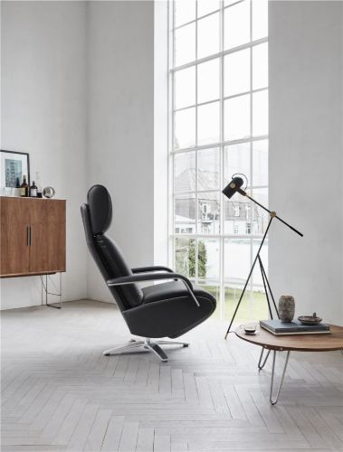 BERG Furniture Coda Lænestol SH: 49 cm - Mat Aluminium/Berg Soft Sort Læder