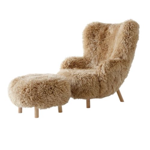 &Tradition Petra VB3 Lounge Chair & Pouf  - Oiled Oak/Sheepskin Honey 08