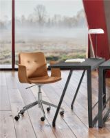 Billede af Bent Hansen Primum Armstol Højdejusterbar m. Drejestel+Hjul - Zenzo 223 Cognac Læder/Metalben