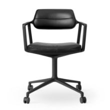 Billede af Vipp 453 Swivel Stol m. Hjul - Sort Aluminium/Sort Læder 