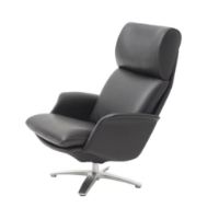 Billede af BERG Furniture Nasa Høj Lænestol m. Justerbar Nakkepude SH: 46 cm - Mat Aluminium/Berg Soft Sort Læder