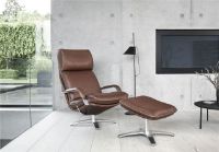 Billede af BERG Furniture Nasa Høj Åben Arm Lænestol m. Justerbar Nakkepude SH: 46 cm - Mat Aluminium/Rustical Choko Læder