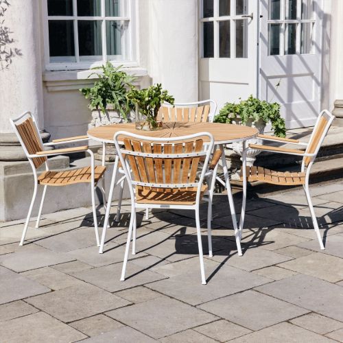 Mandalay Marguerit Havebord Ø: 110 cm - Teak/Hvid