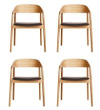 Billede af Andersen Furniture AC2 Stol SH: 43,5 cm Sæt af 4 stk - Eg Klar Lak/Sort Læder