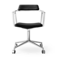 Billede af Vipp 452 Swivel Stol m. Hjul - Aluminium/Black Aniline Leather