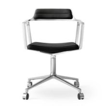 Billede af Vipp 452 Swivel Stol m. Hjul - Aluminium/Black Aniline Leather