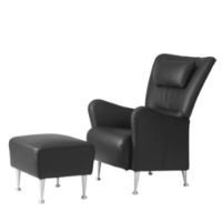 Billede af Swedese Stepp Lænestol inkl. Nakkepude og Skammel - Aluminium/Sort Nevada Læder