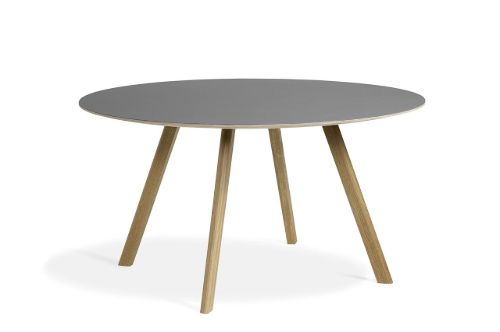 HAY CPH 25 Round Table Ø: 140 cm - Lacquered Solid Oak/Grey Linoleum