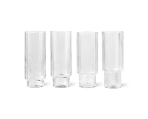 Ferm Living Ripple Long Drinks Glasses Sæt af 4 stk. Ø: 6 cm - Glas 