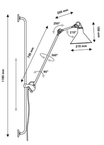 DCW Editions Lampe Gras N214 Væglampe Konisk H: 120cm - Sort/Sort