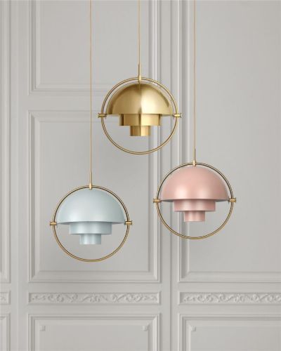 GUBI Multi-Lite pendel Ø:36 cm Brass base - Sea Grey skærm