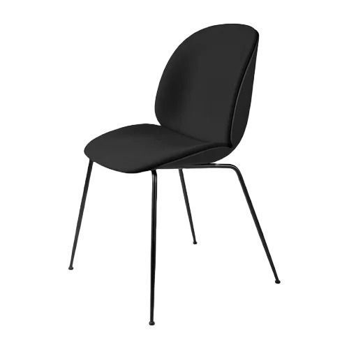 GUBI Beetle Dining Chair Frontpolstery  - Black GUBI Leather/ Chrome stel