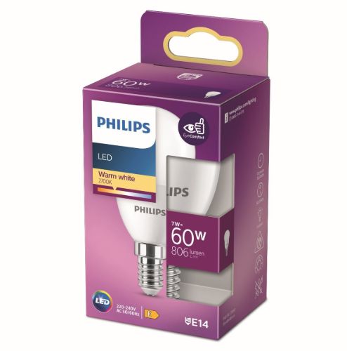 PHILIPS Kerte & Luster E14 LED Pære 7W (60W) - Varm Hvid (Globen Ø:40 cm)