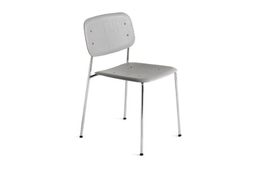 HAY Soft Edge 40 Chair w. Standard Gliders  - Chromed Steel/Soft Grey Lacquered Oak