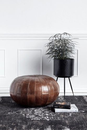 Nordal Rugby Round Leather Pouf Ø: 71 cm - Antique Brown