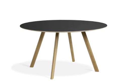 HAY CPH 25 Round Table Ø: 140 cm - Lacquered Solid Oak/Black Linoleum