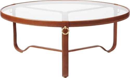 GUBI Adnet Coffee Table Ø: 100 cm - Tan leather 