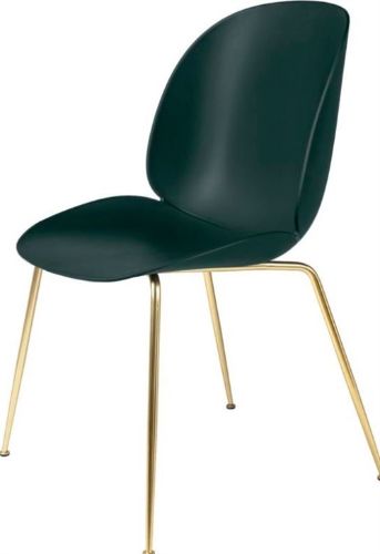 GUBI Beetle Dining Chair Conic Base - Brass Base / Dark Green Shell 