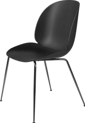GUBI Beetle Dining Chair Conic Base - Black Chrome Base / Black Shell 