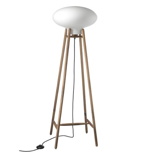 FDB Møbler U5 Hiti Gulvlampe m. Sort Ledning H: 124 cm - Lakeret Valnød/Opal Glas FORUDBESTIL: JULI 2026