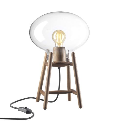 FDB Møbler U4 Hiti Bordlampe m. Sort Ledning H: 22,8 cm - Lakeret Valnød/Klar Glas