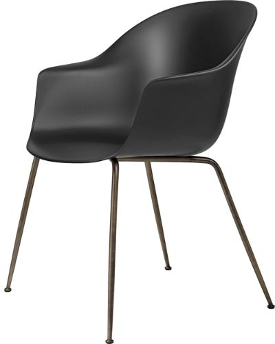 GUBI Bat Dining Chair Conic Base 43cm - Antique brass base/Black