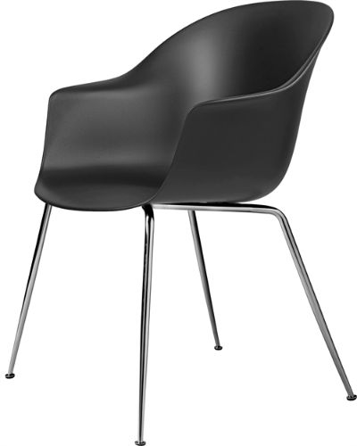 GUBI Bat Dining Chair Conic Base - Black chrome base/Black