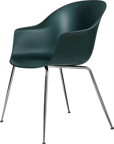 GUBI Bat Dining Chair Conic Base 45 cm - Chrome base/Dark green