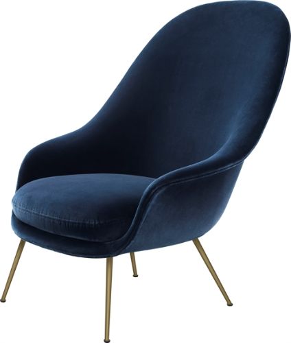 GUBI Bat Lounge Chair High Back 39 cm - Antique Brass/Velvet