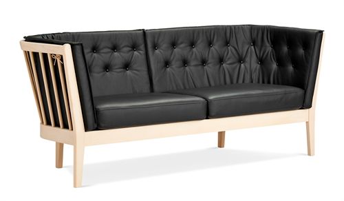 Stouby Maria 2 personers sofa - Sæbebehandlet eg/Sort Madrid læder