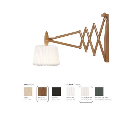 Le Klint 233-120 Saxlampe til væg H: 31 cm - Røget Eg/Silk White 