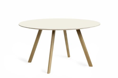 HAY CPH 25 Round Table Ø: 140 cm - Lacquered Solid Oak/Off White Linoleum 