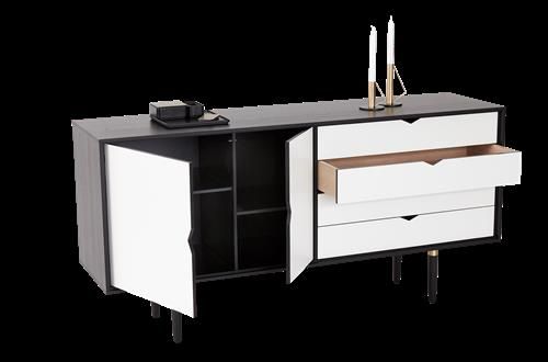 Andersen Furniture S6 Skænk 163x79 cm - Sort/Hvide Fronter