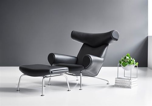 Fredericia Furniture Erik Jørgensen EJ 100-F Wegner Skammel til Wegner OX-Chair - Sort Cava Læder