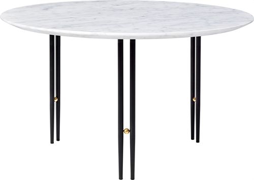GUBI IOI Coffee Table - Round, Ø70 (Black Semi Matt Base / Brass Sphere, White Carrara Marble)
