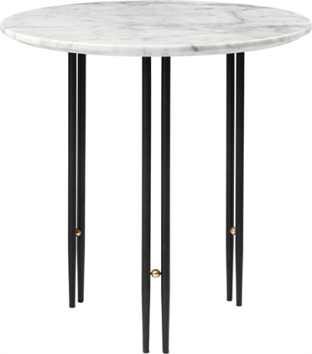 GUBI IOI Coffee Table - Round, Ø50 (Black Semi Matt Base / Brass Sphere, White Carrara Marble)
