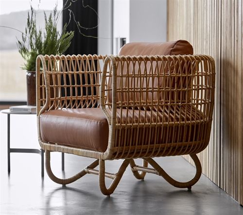 Cane-line Indoor Nest Loungestol  - Natural Rattan/Cognac Leather