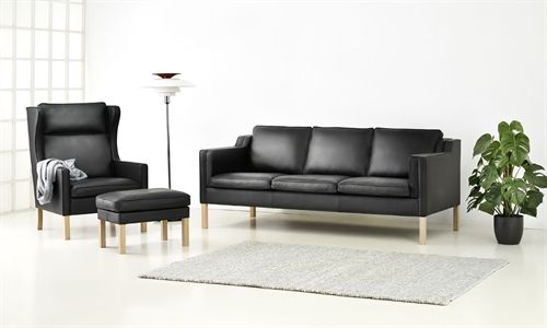 Stouby Eva 3 pers. sofa L: 200 cm - Sort Semianalin læder/Eg