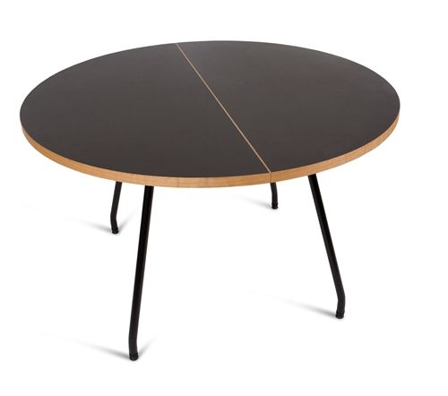 Bent Hansen Primum Spisebord m. Udtræk Ø: 120 cm - Sort Linoleum/Sort Stel
