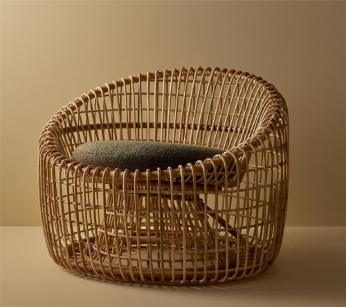 Cane-line Indoor Nest Rund Stol SH: 38 cm - Natural Rattan/Dark Green
