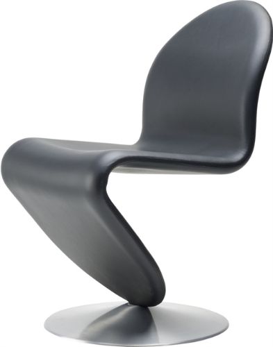 Verpan System 1-2-3 Dining Chair Standard SH: 47 cm - Black Savanne Leather/Aluminium