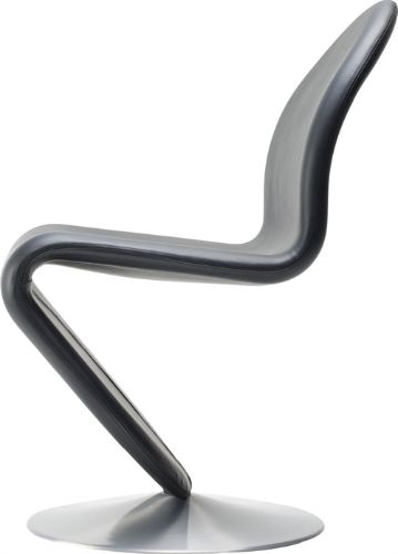 Verpan System 1-2-3 Dining Chair Standard SH: 47 cm - Black Savanne Leather/Aluminium