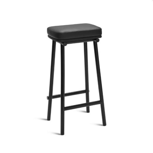 Please Wait to be Seated Tubby Tube Bar Stool Upholstery H: 78 cm - Black/Savanne Leather
